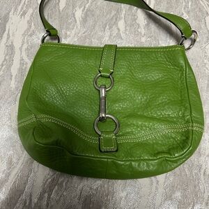 Coach Green Leather Shoulder Bag with Silver Hardware.